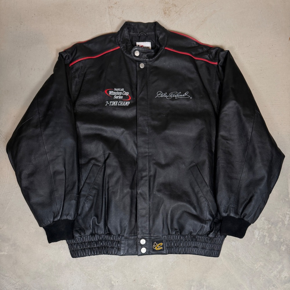 Chase Authentics Dale Earnhardt NASCAR Leather Jacket Large The Legend Black